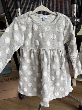 Absorba Gray and White Polka Dot Long-Sleeve Dress